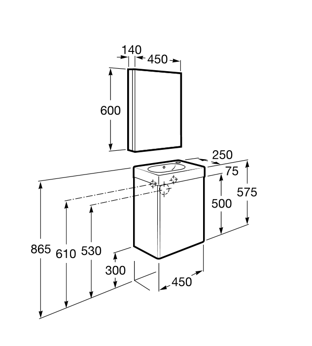 Pack con armario espejo (mueble base, lavabo y armario espejo)
