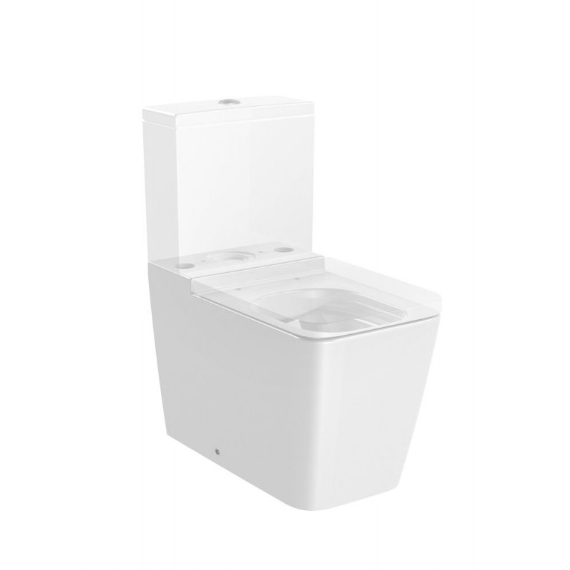SQUARE - Taza Rimless adosada a pared con salida dual para inodoro de tanque bajo