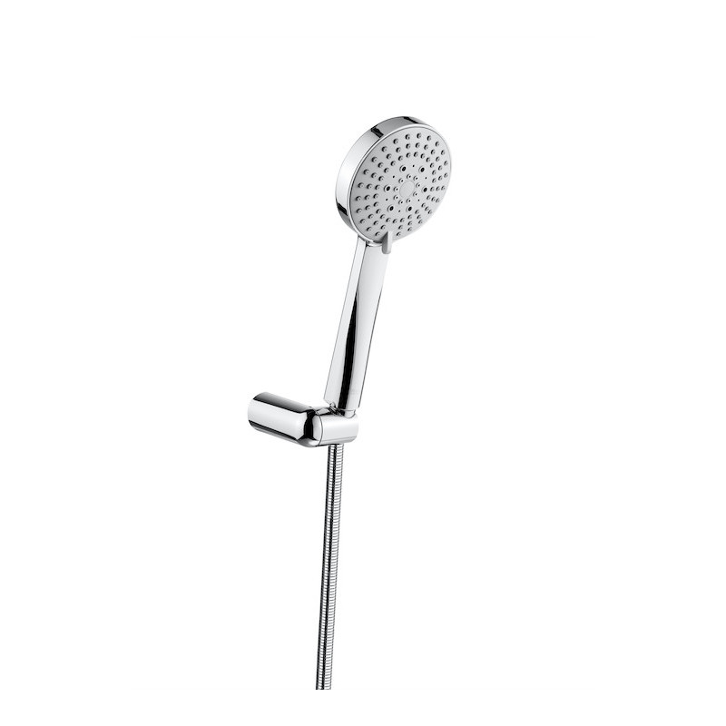 Set de ducha. Incluye ducha de mano de 100 mm de 3 funciones, soporte de ducha articulado y flexible de PVC satinado de...