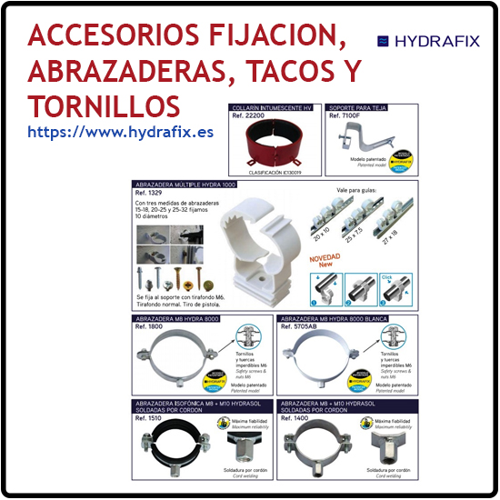 Accesorios de fijacion, abrazaderas, tacos y tornillos